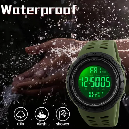 Vista 3 de SKMEI Reloj para hombres, reloj digital redondo deportivo militar con luz LED impermeable, cronómetro, cuenta regresiva, alarmas, fecha, cronógrafo