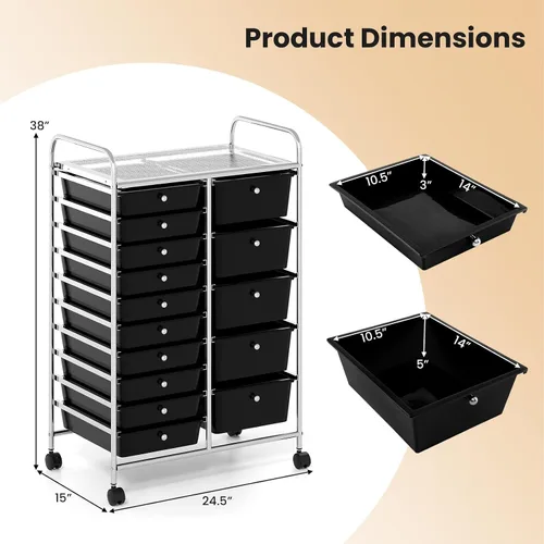 Vista 3 de DREAMADE Carrito de almacenamiento con ruedas de 15 cajones, carrito de manualidades móvil con ruedas con cerradura, cajones de plástico extraíbles