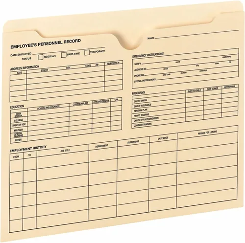 Vista 2 de Smead Archivador de registro de empleado, pestaña de corte recto reforzada, plana, sin expansión, tamaño carta, manila, 20 por paquete (77100)