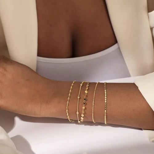 Vista 2 de LEXODY Pulseras de oro para mujer, juego de pulseras de espiga de oro de 14 quilates, delicadas joyas de espiga apilables, cadena fígaro, cadena