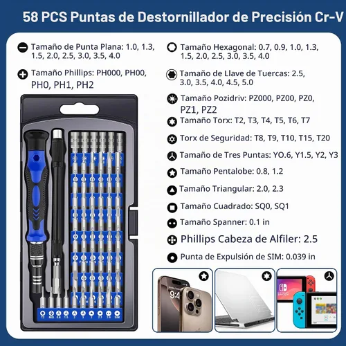 Vista 2 de XOOL Kit de destornilladores de precisión 62 en 1, kit de herramientas de reparación de electrónicos, kit de destornillador magnético con eje