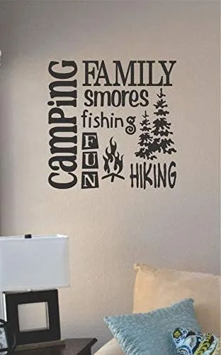 Vista 2 de JS Artworks Adhesivo decorativo de vinilo para pared con texto en inglés "Camping Family Sm