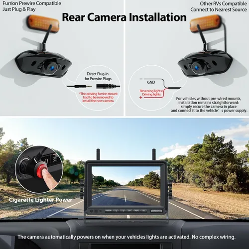 Vista 5 de ZEROXCLUB 1080P 7" Sistema de cámara de respaldo inalámbrica para RV, compatible con Furrion pre-cableado para RV, camión, remolque, monitor DVR