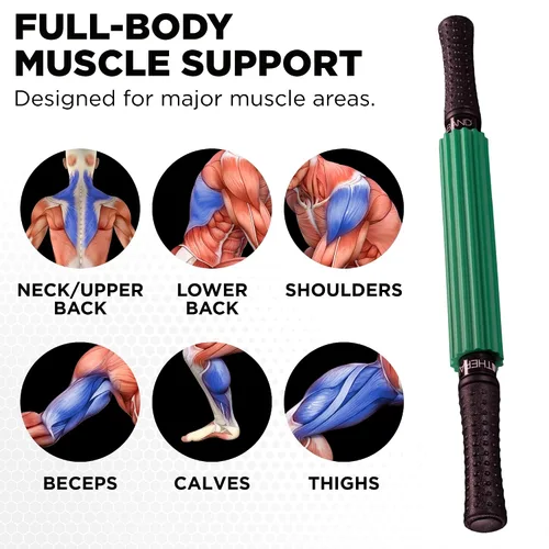 Vista 4 de THERABAND Rodillo Masajeador +, Palo Portátil de Rodamiento Muscular con Mangos Retráctiles para Liberación Miofascial Propia, Masaje de Tejido