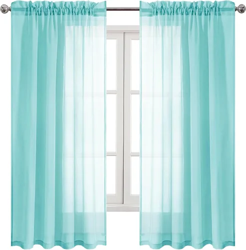 Vista 133 de DWCN Cortinas Transparentes Aqua de Voile Semitransparente con Bolsillo para Barra para Dormitorio y Sala de Estar, 36 x 36 pulgadas de Largo, Juego