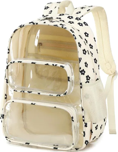 Vista 65 de CAMTOP Mochila transparente resistente y transparente para estudiantes, escuela, trabajo, festival, viajes, deportes, Beige, Mediana, Camtop Mochila
