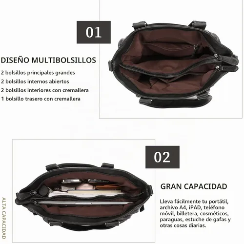 Vista 4 de KL928 Bolsos grandes para mujer, bolso de hombro, bolso de mano, elegantes bolsos Hobo de cuero vegano para señoras, A-Negro-4 01-gris carbón