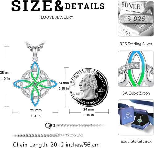 Vista 86 de Collar de pentagrama de plata de ley con triple luna, diosa celta, nudo celta, nudo de brujas, Ankh, sol y luna, Hécate, lilith, Santa Muerte