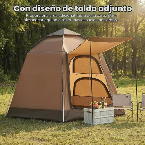 Vista 4 de TUKAILAI Instant Camping Tent, Hexagonal Design Automatic Dome Tent with 4 Mesh Windows and 1 Door, Easy Setup Pop Up Tent with Vestibule & Rainfly