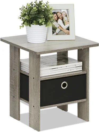 Vista 27 de Furinno Dario - Mesa auxiliar / estante de almacenamiento de noche con cajón de contenedor, pino ámbar/negro, 1 paquete, contenedor superior