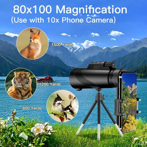 Vista 5 de Monocular de alta potencia de 10 x 42 para adultos, telescopio monocular compacto de grado militar con trípode, diseño ligero e impermeable, prisma