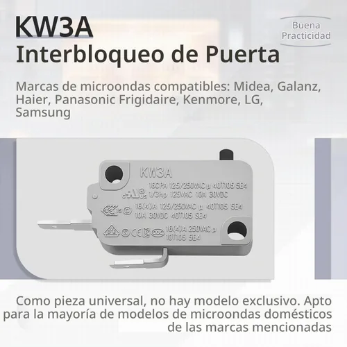 Vista 2 de Interruptor de puerta del horno de microondas KW3A 16A 2 normalmente 3 PAQUETES