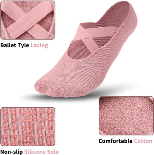 Vista 3 de Lolyer Pilates Grip Socks Yoga Socks with Grips for Women, Non Slip Grip Socks for Women Pilates, Sticky Socks for Hospital