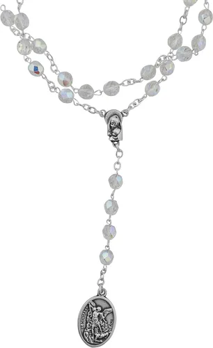 Vista 2 de Venerare Chaplet tradicional de San Miguel con tarjeta de oración, Vidrio Metal Papel Madera
