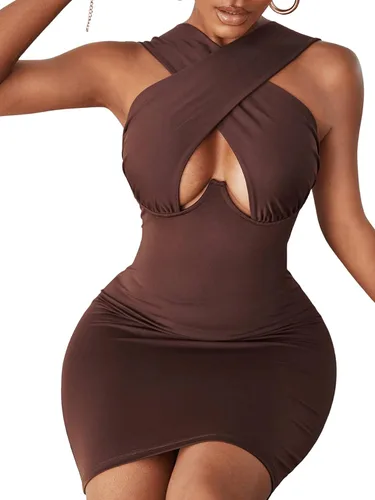 Vista 3 de Romwe Vestido bodycon con con forma de cruz sin mangas para mujer