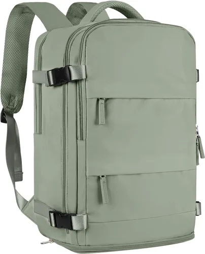 Vista 15 de Mochila de viaje grande, bolsa de mano, aprobada para aviones, para artículos personales, para hombre o mujer, color beige con marrón