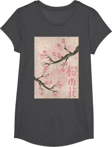 Vista 49 de Cherry Blossom Japanese Vintage Woodblock Japan Pink Sakura T-Shirt Asphalt Grey