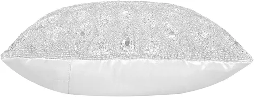Vista 9 de Lightnpro - Funda de almohada plateada de lujo con cuentas a mano, 12 x 12 pulgadas, exquisito cojín hecho a mano para sofá, sofá y cama, elegante