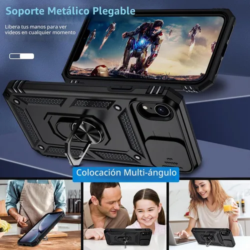 Vista 6 de Funda para iPhone XR, Funda para Teléfono iPhone XR con 2X Protectores de Pantalla HD + Cubierta Deslizante para Cámara, [Grado Militar] Funda Negro
