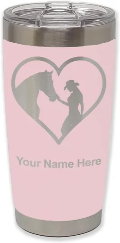 Vista 12 de LaserGram Vaso aislado al vacío de 20 onzas, corazón de vaquera de caballo, grabado personalizado incluido (negro)