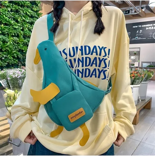 Vista 2 de Bolso de lona Kawaii Duck Funny Animal Bolso de hombro de dibujos animados Bolso lindo monedero novedad único Satchel Messenger Wallet Bolso