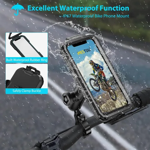 Vista 5 de iMESTOU Soporte de teléfono para motocicleta, resistente al agua, antirrobo, brazos de doble zócalo, base de aluminio para manillar/espejo