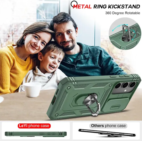 Vista 6 de Funda compatible con S24: Funda para Galaxy S24 con cubierta deslizante para cámara, doble capa protectora de grado militar a prueba de golpes