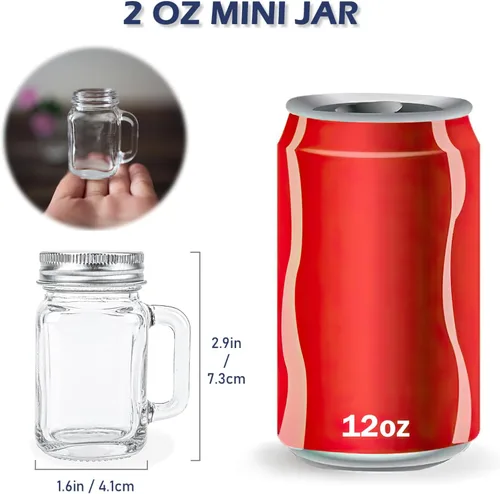 Vista 2 de Kingrol Paquete de 16 vasos de chupito de 2 onzas con tapas, tarros de vidrio para bebidas, postres, velas, manualidades