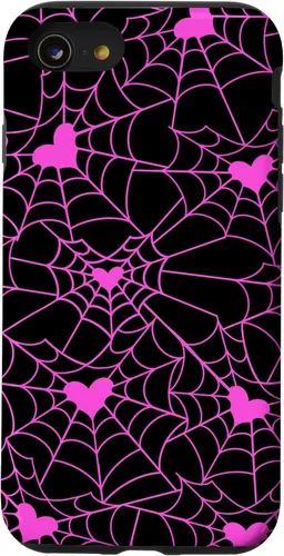 Vista 17 de Carcasa para iPhone 11 con diseño de telaraña, color rosa y negro