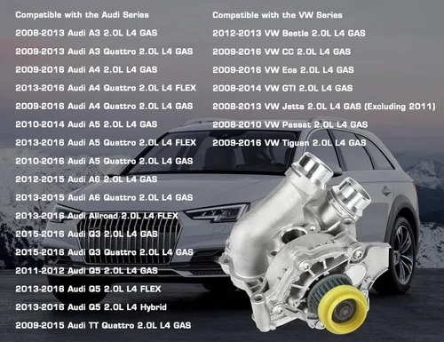 Vista 3 de Conjunto de Bomba de Agua de Motor Eléctrico Compatible con 2008-2016 Audi A3 A4 A5 A6 Q3 Q5 TT Quattro Allroad VW Beetle CC Eos GTI Jetta Passat