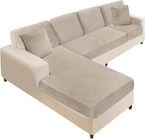 Vista 36 de NAISI Fundas de cojín de sofá de terciopelo elásticas de 1 pieza, fundas de asiento de sofá o respaldo, fundas suaves individuales para sofá Beige