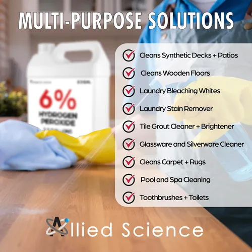 Vista 4 de Allied Science 6% de peróxido de hidrógeno, grado alimenticio H202 y agua desionizada, 2,5 galones