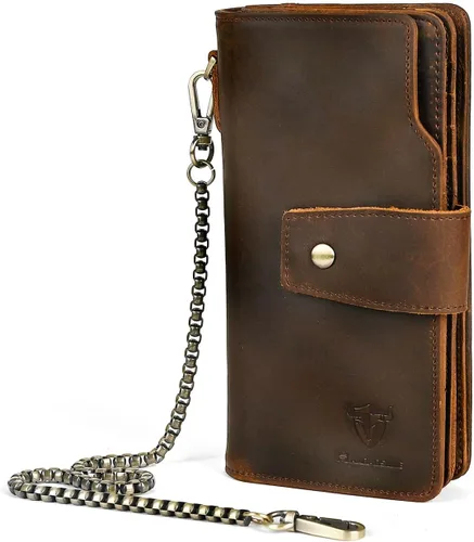 Vista 66 de Genuino Caballo Loco Cuero Regalo de Viaje Moneda Bolsillo Tarjetero Organizador Largo Cadena Rfid Cartera Monedero Con Broche Para Hombres Hombres