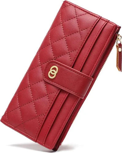 Vista 7 de RNIEGA Cartera para mujer delgada con bloqueo RFID, cartera plegable de cuero para tarjetas de crédito para mujer, cartera con cremallera y bolsillo