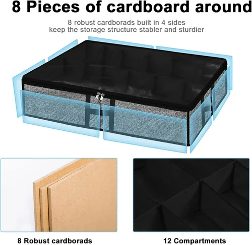 Vista 6 de Organizador de zapatos debajo de la cama para armario, paquete de 2, se adapta a 24 pares de cajas de contenedores de zapatos debajo de la cama