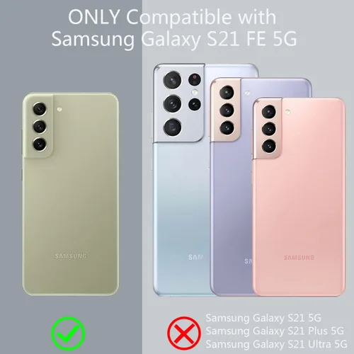 Vista 2 de Fingic Funda para Samsung Galaxy S21 FE, Galaxy S21 FE Funda combinada con funda delgada y resistente con soporte giratorio para cinturón, funda a