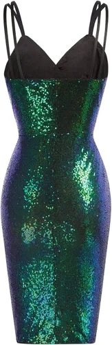 Vista 2 de GRACE KARIN - Vestido sexy de lentejuelas con purpurina brillante para mujer, vestido de fiesta fruncido con tirantes delgados, cuello en V cruzado
