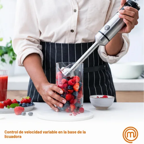 Vista 4 de MasterChef - Batidora de inmersión de mano, varilla de mezcla de acero inoxidable con accesorio picador y jarra medidora, batidora de puré