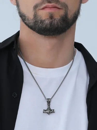 Vista 9 de FaithHeart - Collar con talismán de martillo de Thor vikingo para hombre, amuleto nórdico vintage de Mjolnir, colgante con cadena de trigo