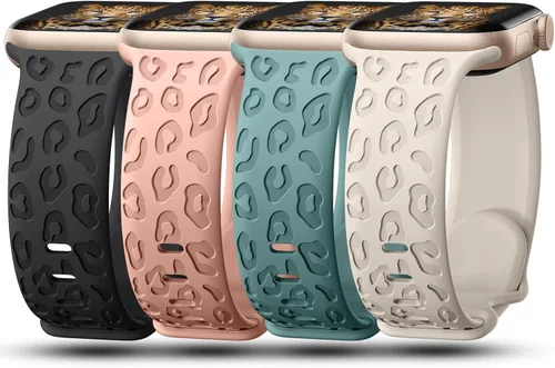 Vista 12 de CreateGreat - Paquete de 4 bandas grabadas con diseño de leopardo compatibles con Apple Watch para mujeres de 38mm 40mm 41mm 42mm 44mm 45mm 46mm