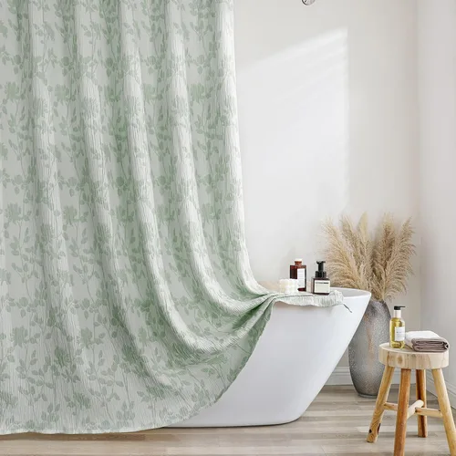 Vista 13 de OVZME Cortina de ducha dorada con flores de 72 pulgadas de largo, cortina de baño de textura arrugada y gruesa de calidad hotelera, decoración