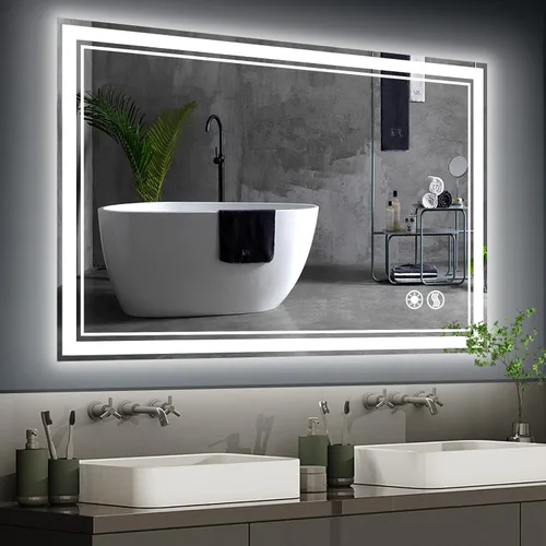 Vista 9 de Paquete de 2 espejos LED de baño de 24 x 36 pulgadas, espejo LED para baño, sin niebla, regulable, 3 colores, espejo de baño con luces, espejo