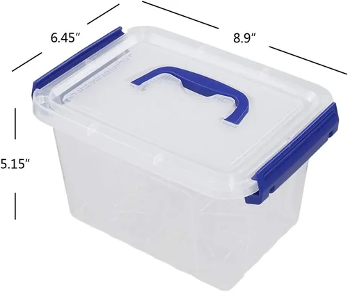 Vista 2 de Pekky Caja de almacenamiento de plástico con asa pequeña, contenedores de plástico transparente de 3.5 cuartos de galón, 6 paquetes (azul)