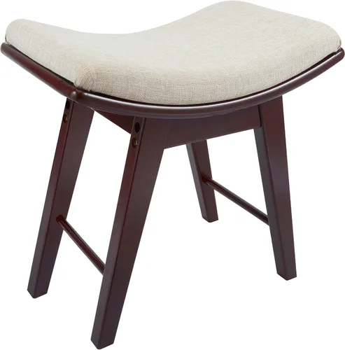Vista 9 de URFORESTIC Taburete de tocador de madera de roble, moderno taburete de maquillaje con superficie de asiento cóncavo, capacidad de 300 libras, fácil