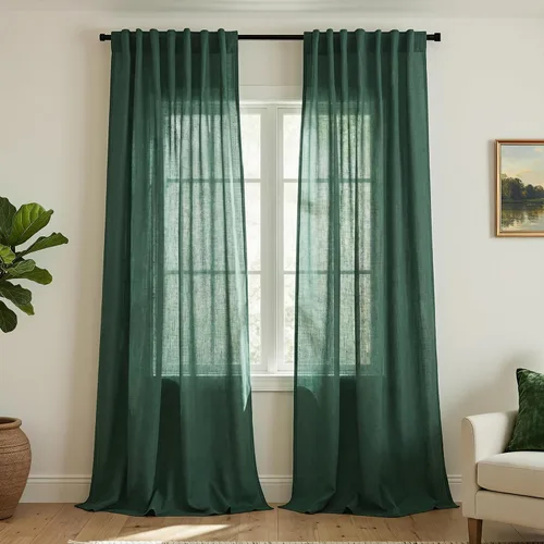 Vista 58 de Mrs.Naturall Cortinas negras de 45 pulgadas de largo, cortinas cortas de lino transparente para privacidad para cocina, dormitorio, ventanas