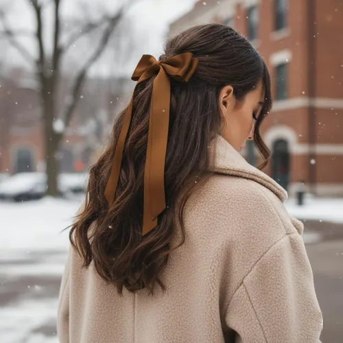 Vista 4 de Lazos para el pelo con clips para mujer, cintas para el pelo con lazo para niñas, accesorios de moda de otoño para el cabello, Negro y Marrón