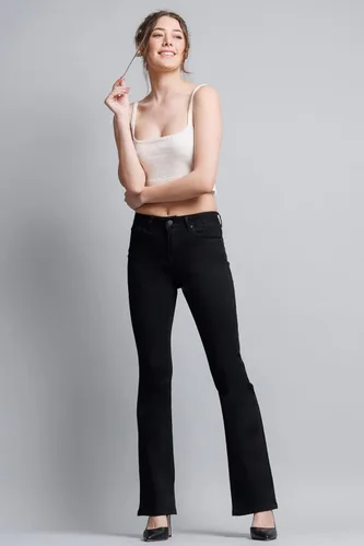 Vista 3 de Enjean Jeans clásicos y desgastados de tiro alto para mujer