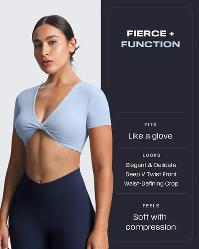 Vista 2 de Aoxjox Camiseta corta de manga corta para mujer, diseño de Sienna Twist Deep V