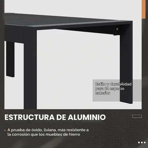 Vista 4 de Solaste - Mesa de café de aluminio para exterior, rectangular de metal para todo tipo de clima, mueble de patio para balcón, jardín, uso en Negro