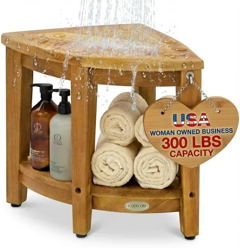 Vista 10 de EcoDecors Snazzy Corner Banco Taburete Asiento Silla de Ducha Impermeable de Madera de Teca Para Ducha Interior Proporciona Seguridad